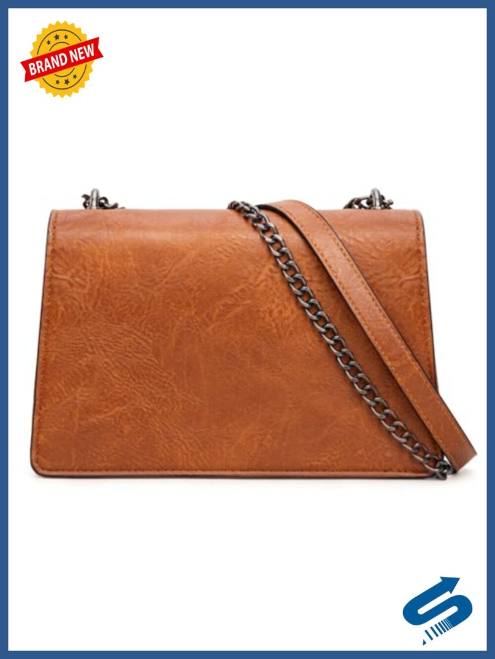 Faux Leather Chain Crossbody Handbag Small Satchel Magnetic Snap - Picture 5 of 6